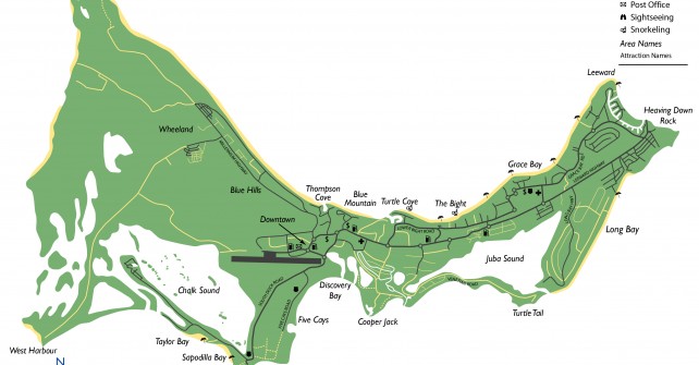 Map of Providenciales, Turks and Caicos Islands